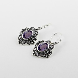 925 Sterling Silver Purple Amethyst Earring Jewelry Gift For Her