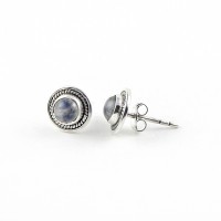 925 Sterling Silver Rainbow Moonstone Stud Earring Jewelry Gift For Her