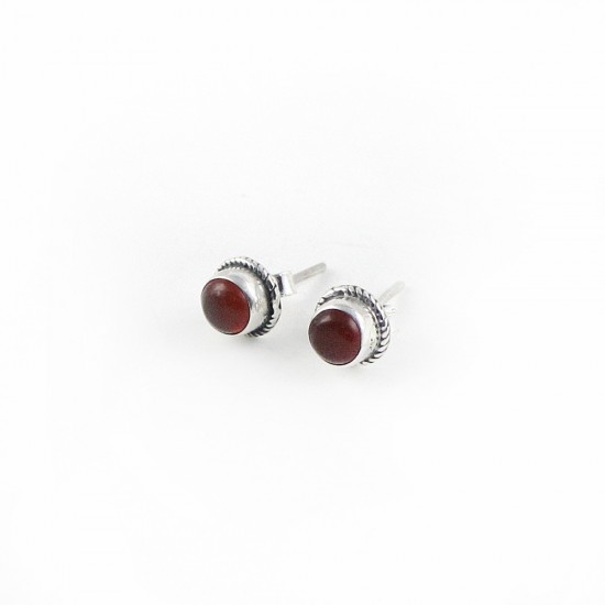 925 Sterling Silver Red Onyx Stud Earring Handmade Jewelry