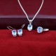 925 Sterling Silver Rhodium Polished Jewellery Set Blue Topaz Gemstone Set Jewellery
