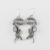 925 Sterling Silver Snake Design Rainbow Moonstone Earring Jewelry