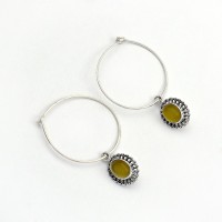 Elegant !! 925 Sterling Silver Yellow Onyx Handmade Hoop Earring Jewelry