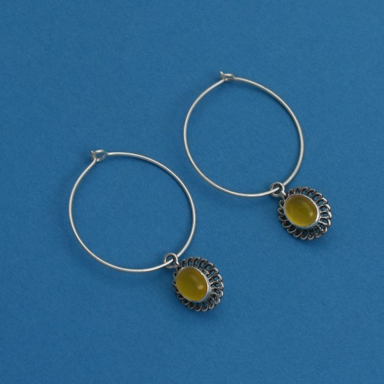 Elegant !! 925 Sterling Silver Yellow Onyx Handmade Hoop Earring Jewelry