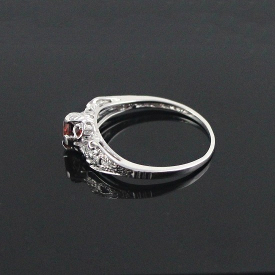 All Is Well !! 925 Sterling Silver Red Garnet Rhodium Plated Ring