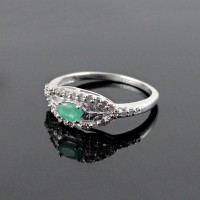American Diamond Emerald Rhodium Plated 925 Sterling Silver Ring Handmade Jewelry Prong Setting