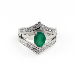 American Diamond Green Onyx Rhodium Plated 925 Sterling Silver Ring Jewelry
