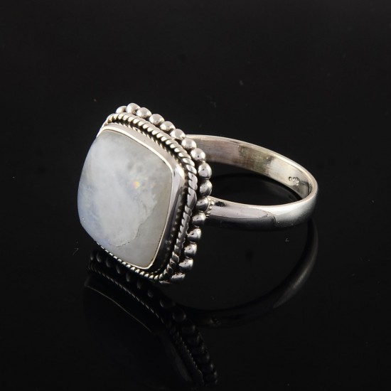 Beautiful Rainbow Moon Stone Indian Handmade Silver Ring 925 Silver Ring 