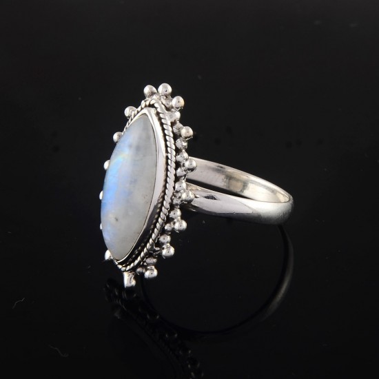 Attractive Rainbow Moonstone 925 Gemstone Silver Handmade ring With Marquise Shape Rainbow Fire !! 925 Sterling Silver Ring