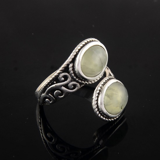 Adjustable Ring Natural Prehnite Ring 925 Sterling Silver Handmade Boho Jewelry