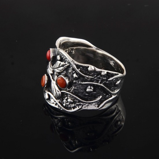 Coral Gemstone Ring Silver Jewelry Indian Silver Jewelry 925 Handmade Silver Jewelry