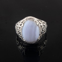 Amazing Fancy Shape Blue Less Agate Ring 925 Sterling Silver Handmade Ring Jewelry Gift For Her