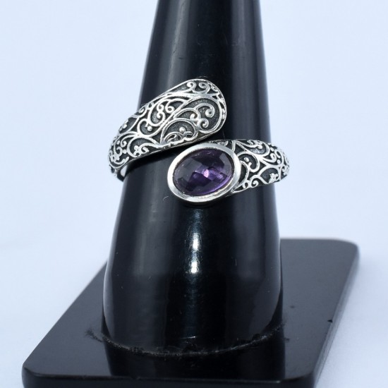 Adjustable Fine Amethyst Ring Handmade 925 Sterling Silver Boho Ring Birthstone Ring Oxidized Silver Jewellery