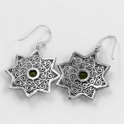 Adorable Green Peridot Drops Earrings 925 Sterling Silver Handmade Oxidized Silver Earring Jewelry