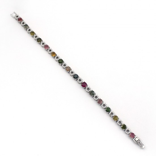 Adorable Tourmaline Gemstone 925 Sterling Silver Bracelet Handmade Jewelry Gift For Her