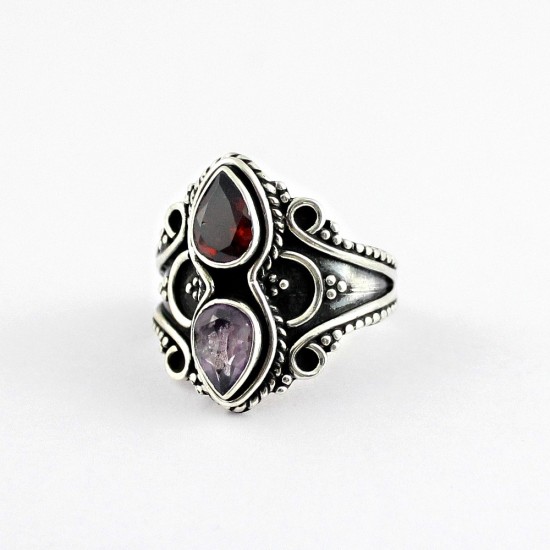 Alluring Amethyst Garnet 925 Sterling Silver Ring Oxidized Silver Jewelry Gift For Her