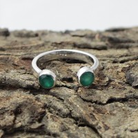 Round Shape Green Onyx 925 Sterling Silver Open Ring