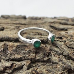 Round Shape Green Onyx 925 Sterling Silver Open Ring