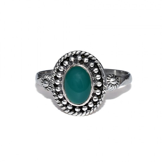 Simple !! Natural Green Onyx 925 Sterling Solid Silver Ring Women Jewelry