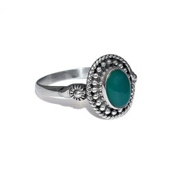 Simple !! Natural Green Onyx 925 Sterling Solid Silver Ring Women Jewelry