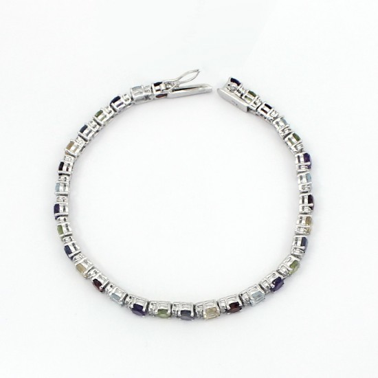 Alluring Multi Gemstone 925 Sterling Silver Bracelet Jewelry Gift For Her