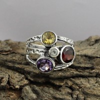 Multi Gemstone Handmade Ring 925 Sterling Silver Jewelry