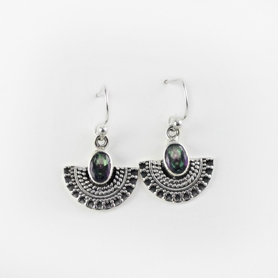 Awesome Silver Gemstone Earring !! Oval Shape Mystic Topaz Rainbow Color Gemstone Silver Earring