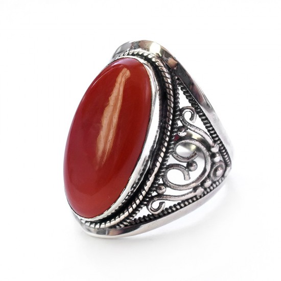 Alluring Red Onyx Oval Shape 925 Sterling Silver Ring