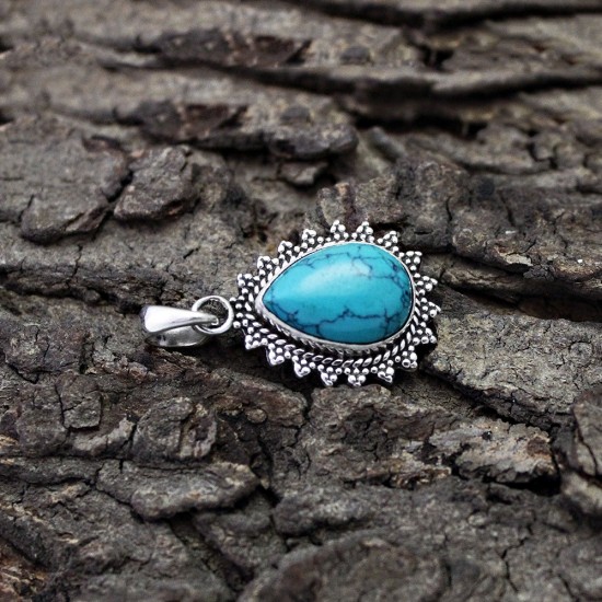 Alluring Turquoise 925 Sterling Silver Handmade Pendant Jewelry Gift For Her