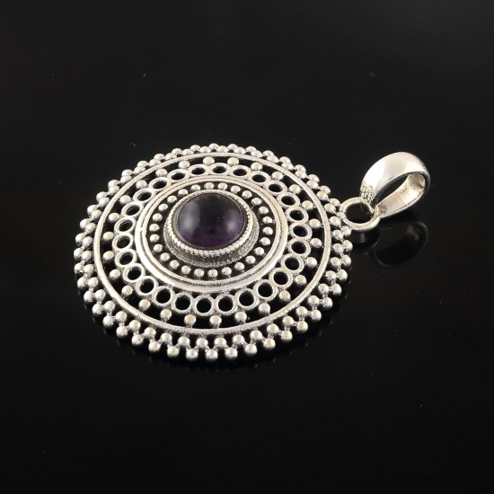 Amethyst 925 Sterling Silver Circle Design Handmade Pendant Jewelry