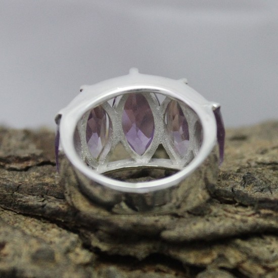 Actual Marquise Shape Amethyst 925 Sterling Silver Ring