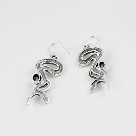 Snake Design !! Amethyst 925 Sterling Silver Earring