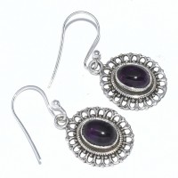 Amethyst Drops Earring Oval Shape 925 Sterling Silver Handmade Silver Earring Jewellery