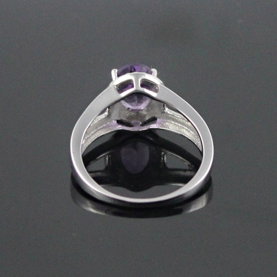 Natural Purple Amethyst Rhodium Plated 925 Sterling Silver Ring