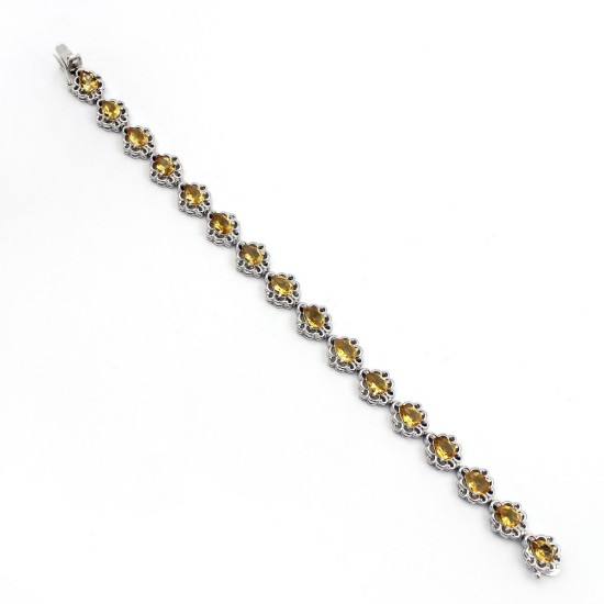 Attractive Look Bracelet !! Natural Citrine Gemstone 925 Sterling Silver Bracelet Jewelry