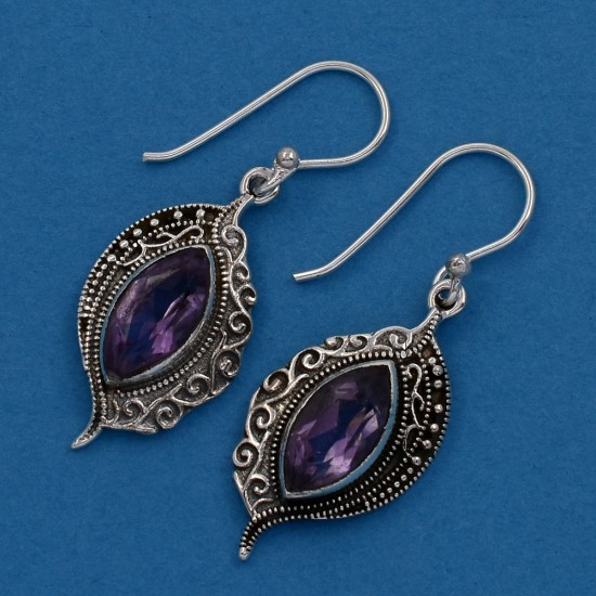 Antique Look Drops Earring Amethyst Gemstone Handmade 925 Sterling Silver Oxidized Earring Jewelry