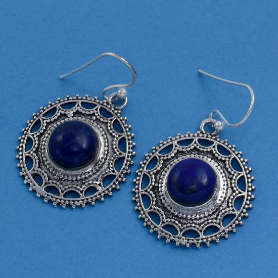 Antique Look Natural Lapis Lazuli Drop Earring 925 Sterling Silver Handmade Silver Jewellery