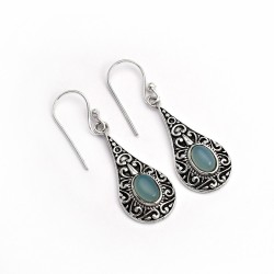 Nice Looking !! Aqua Blue Chalcedony 925 Sterling Silver Earring Jewelry