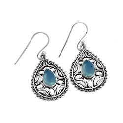 Aqua Chalcedony 925 Sterling Silver Dangle Earring Jewelry Gift For Her
