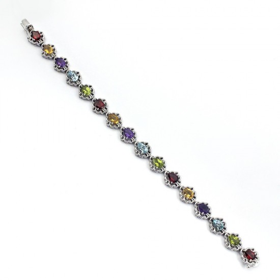 Artisan Design Multi Gemstone 925 Sterling Silver Bracelet Jewelry