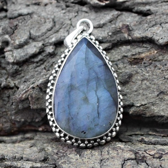 Attractive Blue Fire Labradorite Pear 925 Sterling Silver Pendant Jewelry