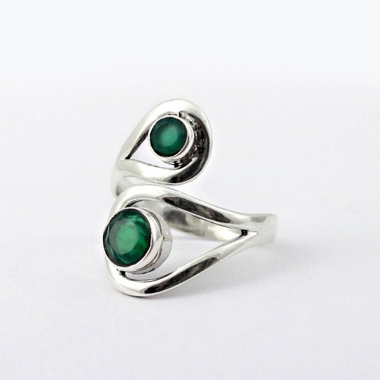 Attractive Green Onyx 925 Sterling Silver Ring Round Faceted Stone Women Handcrafted Jewelry