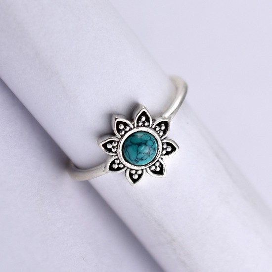 Attractive Green Turquoise Ring 925 Sterling Silver Birthstone Silver Ring Jewelry Gift For Her