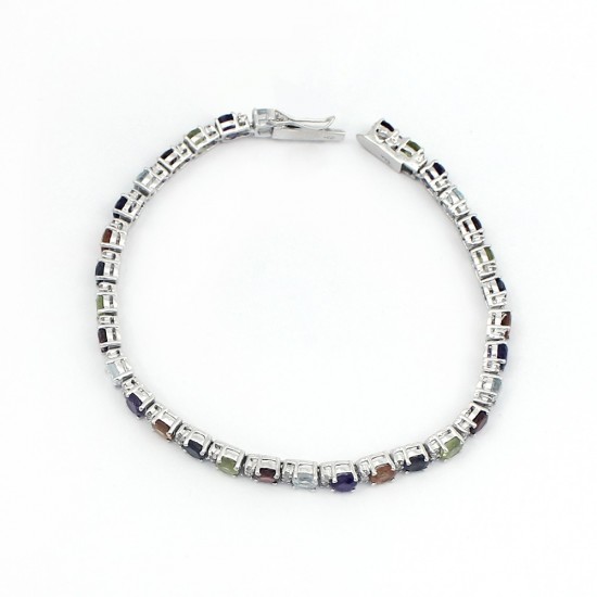 Attractive Multi Color Gemstone 925 Silver Bracelet Unique Design Jewelry