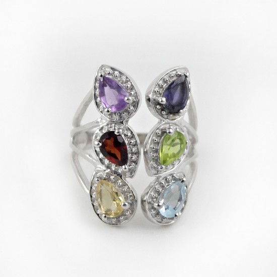 Attractive Multi Stone 925 Sterling Silver Rhodium Plated Ring Jewelry