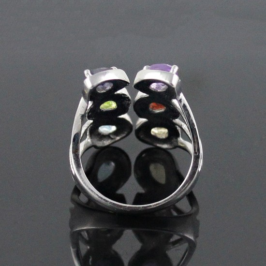 Attractive Multi Stone 925 Sterling Silver Rhodium Plated Ring Jewelry
