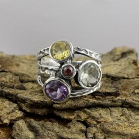 Attractive Multi Stone 925 Sterling Silver Ring Jewelry Gift For Her