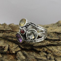 Attractive Multi Stone 925 Sterling Silver Ring Jewelry Gift For Her