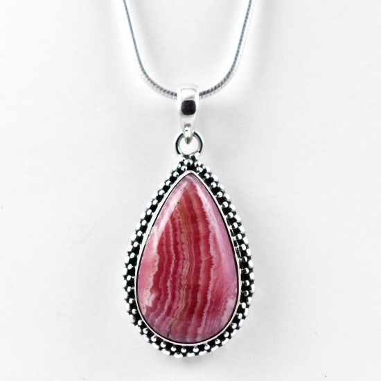 Attractive Pink Rhodochrosite Pendant Pear Shape Handmade 925 Sterling Silver Pendant Jewellery