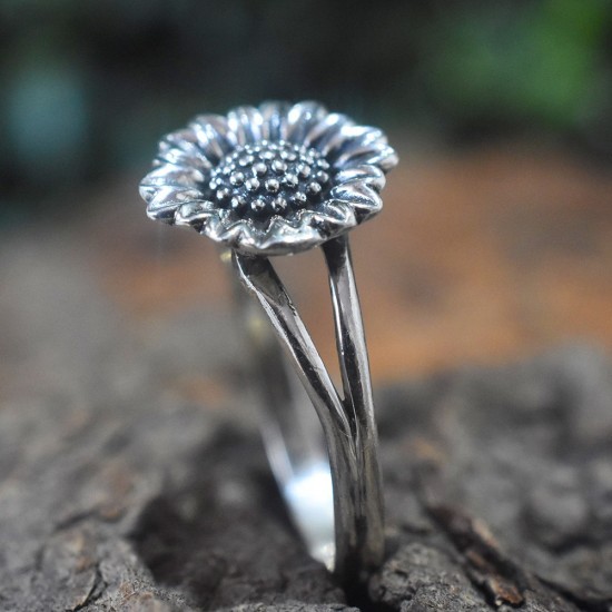 Attractive Sunflower Design Band Ring 925 Sterling Plain Silver Oxidized Silver Jewellery