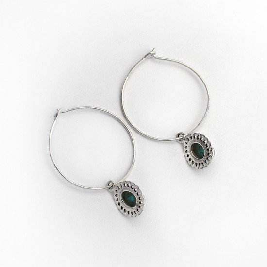 Attractive Turquoise Oval Shape 925 Sterling Silver Hoop Earring Boho Jewelry